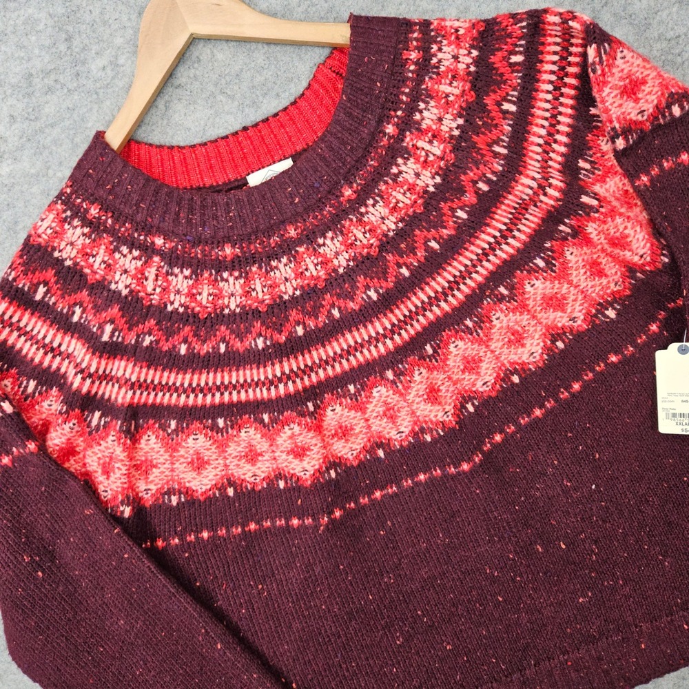 NEW St Johns Bay Fair Isle Sweater Women's XXL Deep Ruby Red Knit Pullover NWT
